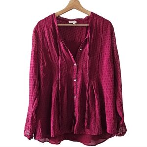 Meadow Rue Anthropologie Silk Blend Peasant Blouse Career Merlot Red Size Large